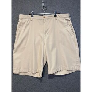 IZOD Golf Mens Beige Performance Khaki Shorts Size 38 Flat Front Polyester